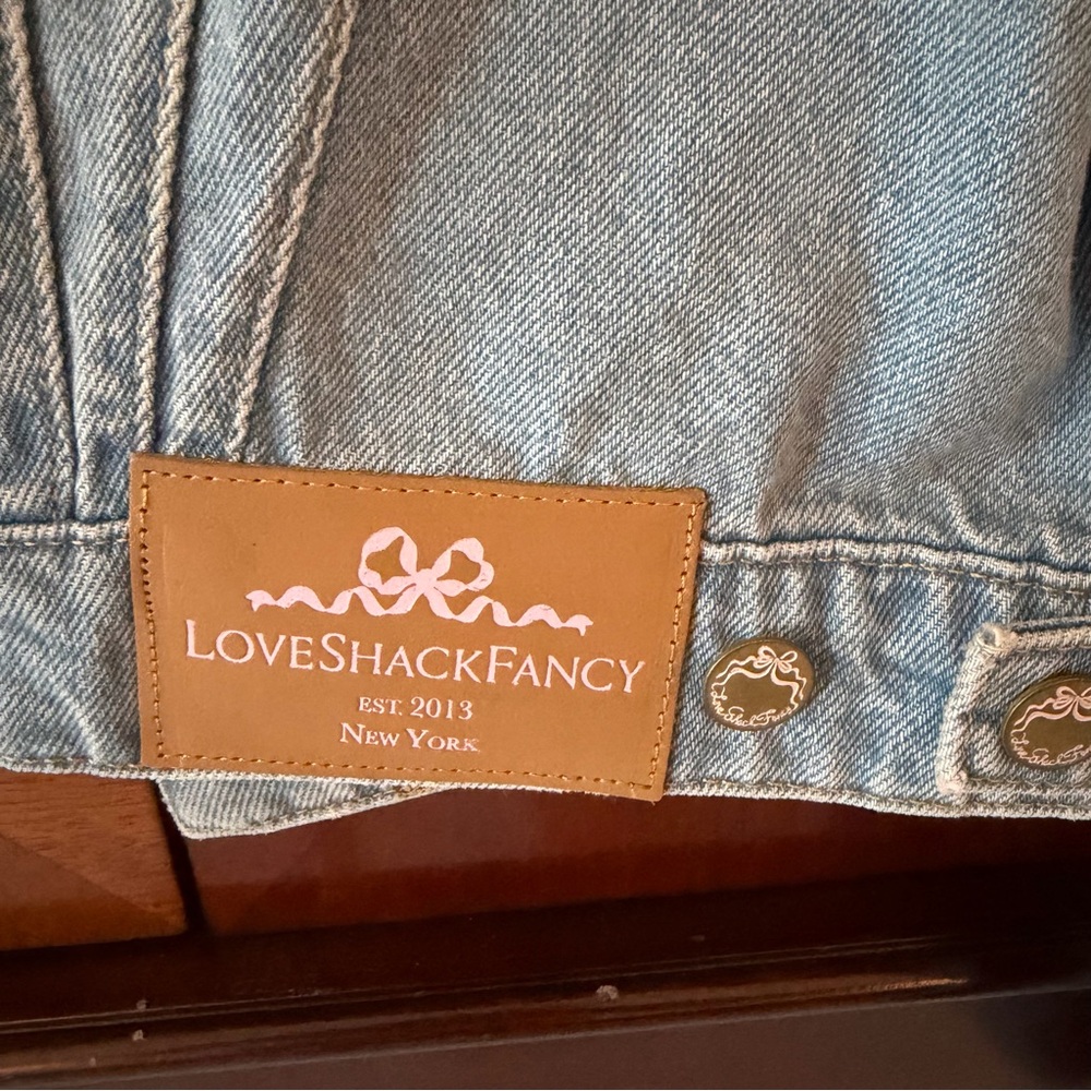 NWT LoveShackFancy Bardot Cherry Embroidered Denim Jacket Medium - Picture 12 of 14